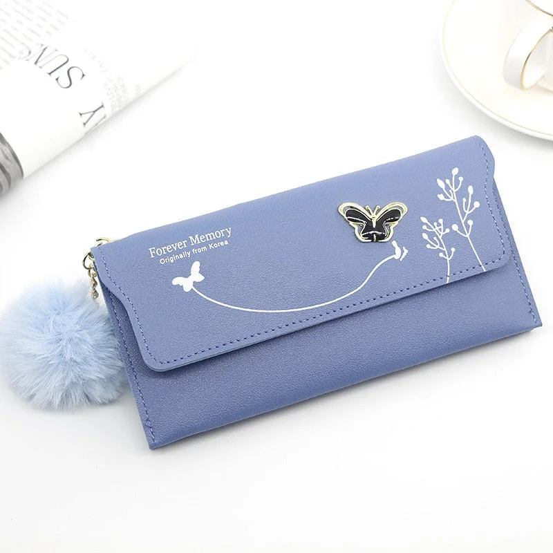 Small Handbags for Women Fashion 2022 Trend New Wallets Pure Color Wool Ball Bow Clutch Bag Women's Long Bag Card Bag Coin Purse