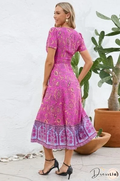 Printed Surplice Short Sleeve Dress