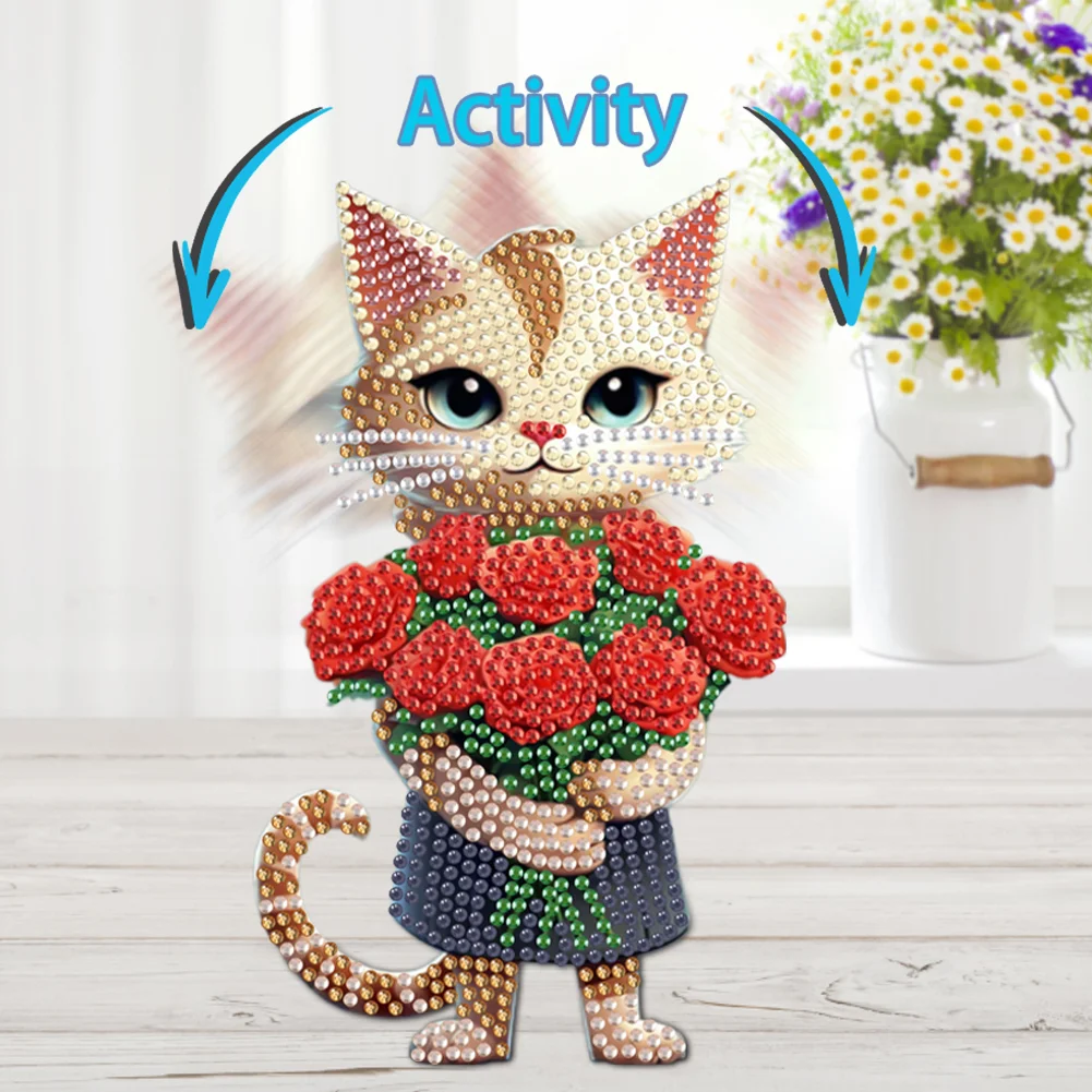 DIY Rose Cat Acrylic Shaking Head Table Top Special Shaped Drill Diamond Painting Ornament Kits