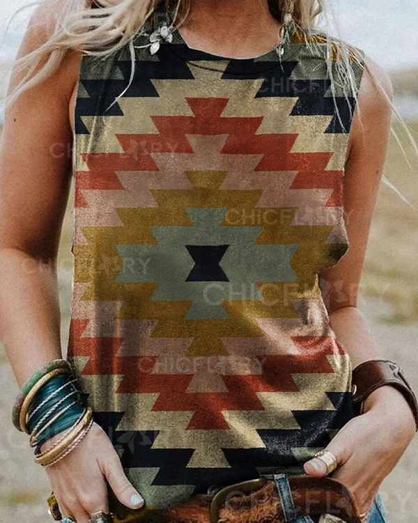Multicolored Vintage Pattern Check Tank Top