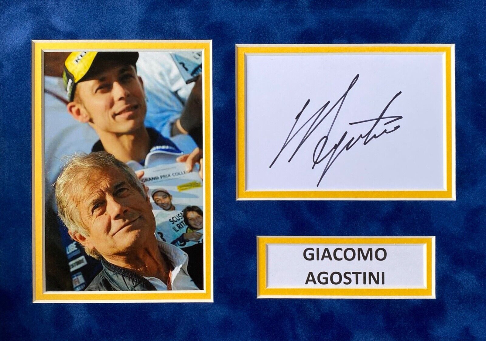 GIACOMO AGOSTINI HAND SIGNED A4 Photo Poster painting MOUNT DISPLAY YAMAHA AUTOGRAPH MOTOGP