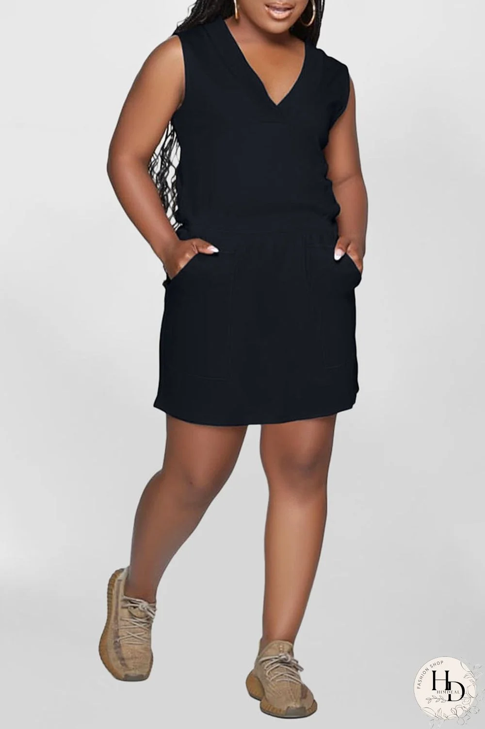 Tangerine Red Casual Solid Patchwork V Neck Straight Dresses