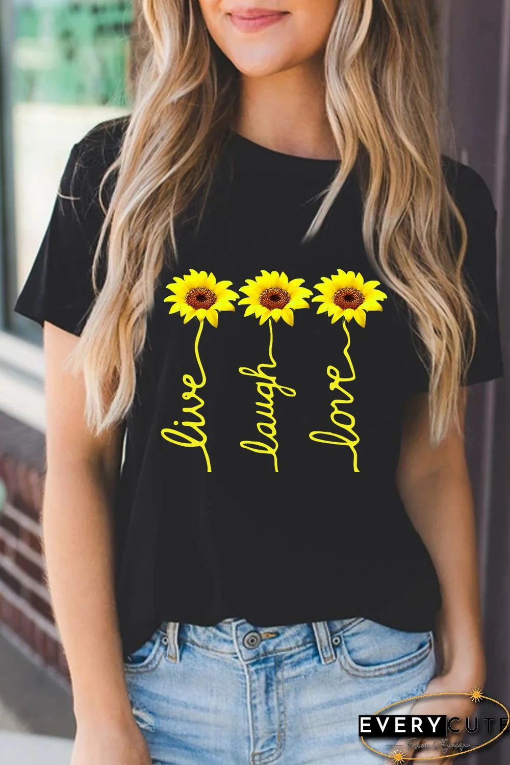 Live Laugh Love Sunflower Black T-Shirt