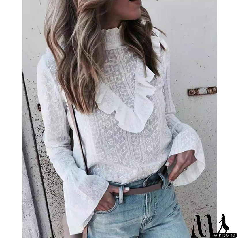 MidiSono - Fashion Sexy Casual Long-Sleeved Embroidered Shirt Top