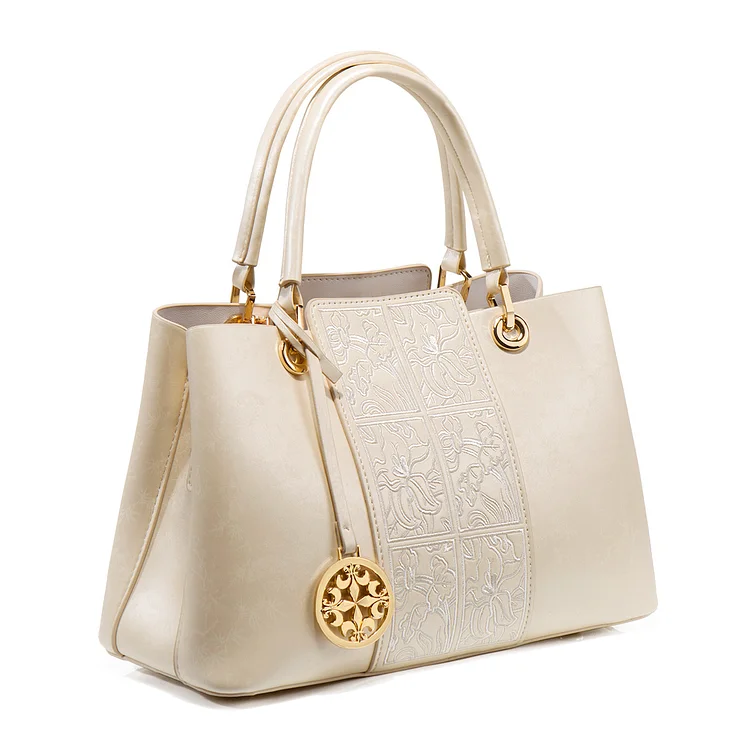 White embroidered jacquard handbag