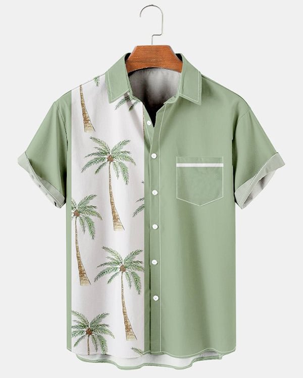 Men's Coconut Tree Printed Casual Breathable Hawaiian Short Sleeve Shirt Top