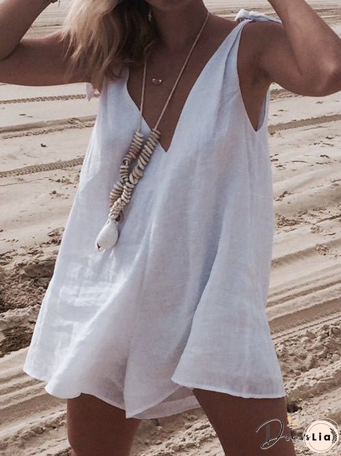 Women's Jumpsuits Deep V Neck Tie Casual Jumpsuit