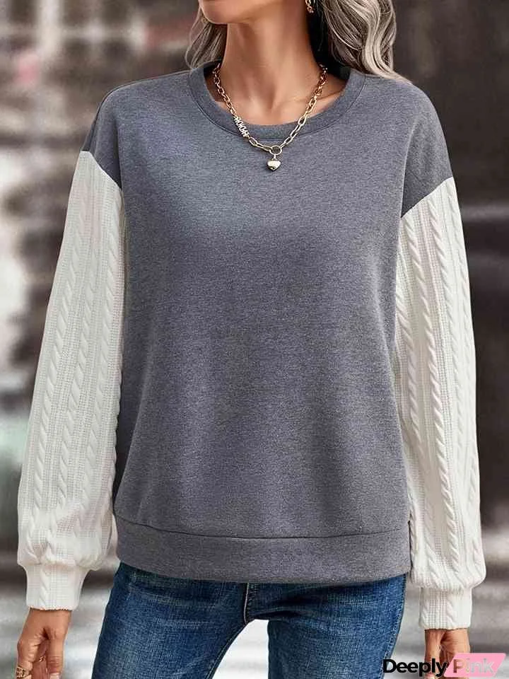 Contrast Round Neck Drop Shoulder Sweatshirt