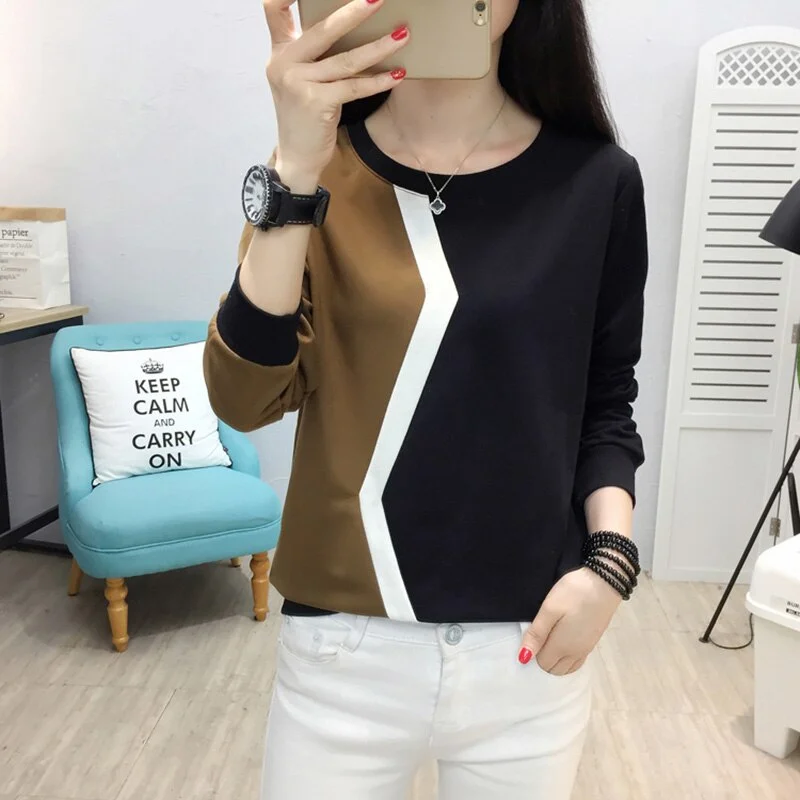 long sleeve t shirt women tshirt patchwork plus size t-shirt women tops autumn and winter tee shirt femme camisetas mujer 2021