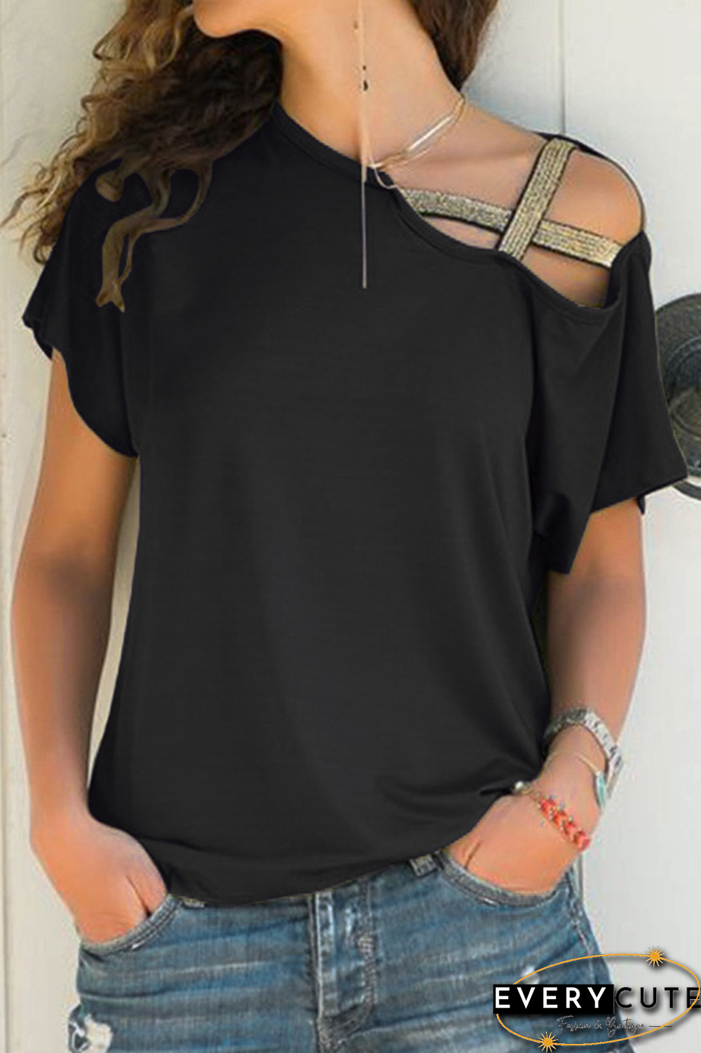 Casual Solid Oblique Collar T-Shirts(7 Colors)