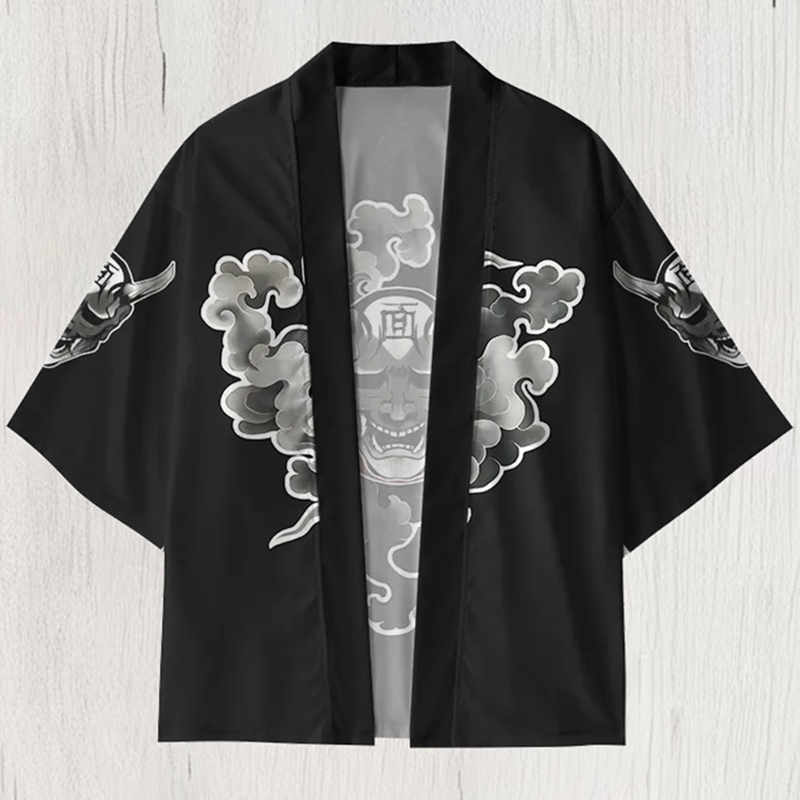 Japanese Cloud Demon Oni Mask Kimono Cardigan