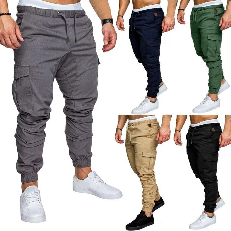Pantaloni casual cu talie elastică și culoare uni, pantaloni subțiri și confortabili