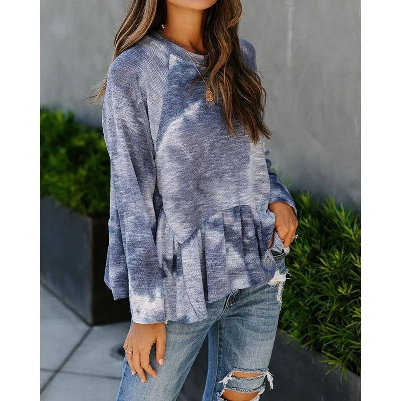 Autumn Winter Sexy Woman Tshirts Tie-dye Long Sleeved Tops Aesthetic Clothes Color All-match Fashion Women's Fall Clothing
