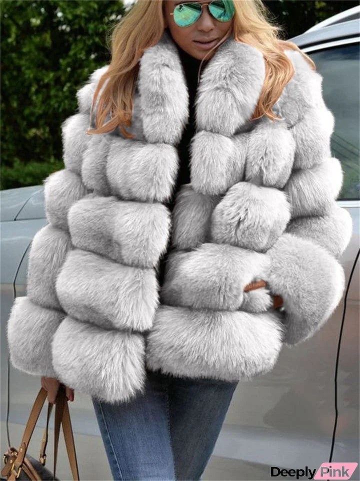 Winter Striped Thick Loose Temperament Solid Color Fashion Thermal Fur Coat