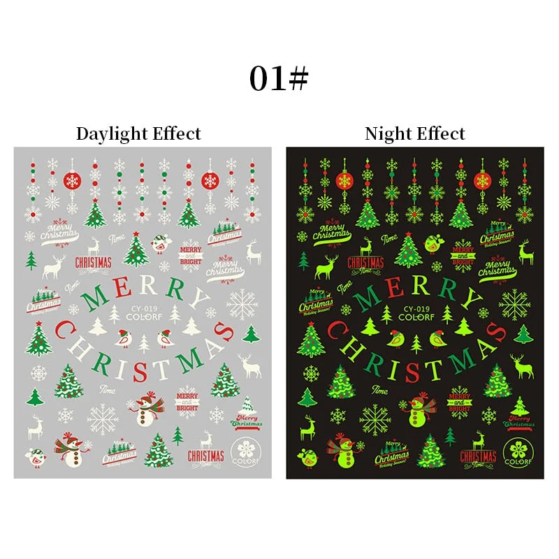 3D Luminous Nail Stickers Halloween Pumpkin Spider Star Moon Transfer Sliders  Winter Glow In The Dark Nail Art Decoration-Nail Inspo