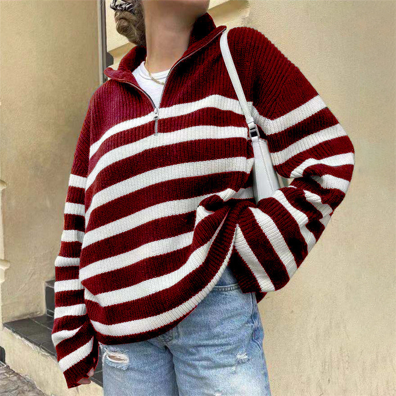 Striped Pullover Zip Sweater