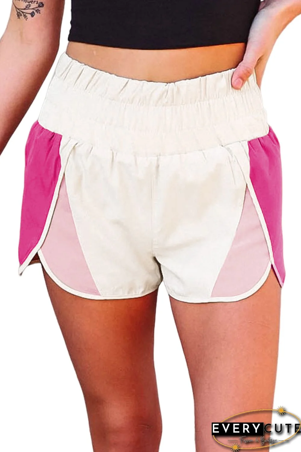 Pink Color Block Split High Waist Shorts