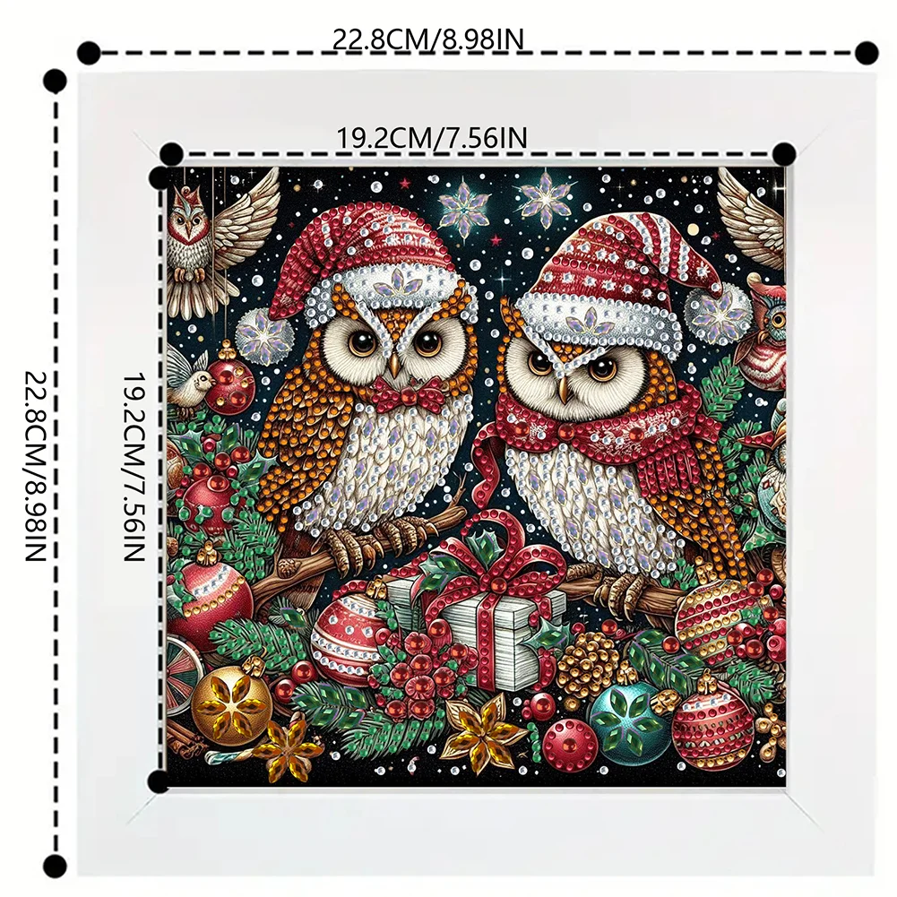 5D DIY Partial Special Shaped Drill Diamond Painting Xmas Owl Home Kit 19.2x19.2cm【With Frame】