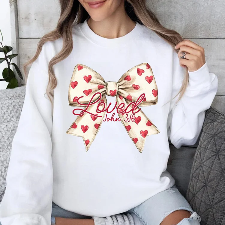 Valentine's Day Sweatshirt, Loved John3:16 T-Shirt, Retro XOXO Bible Verse CrewneckCheckered Varsity Valentine's Clothing