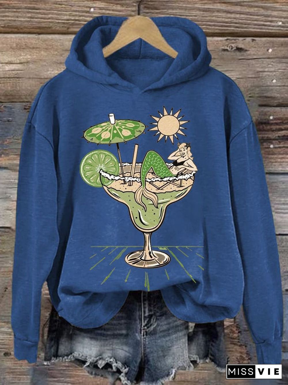 Women's Vintage Print Casual Crew Neck Hoodie