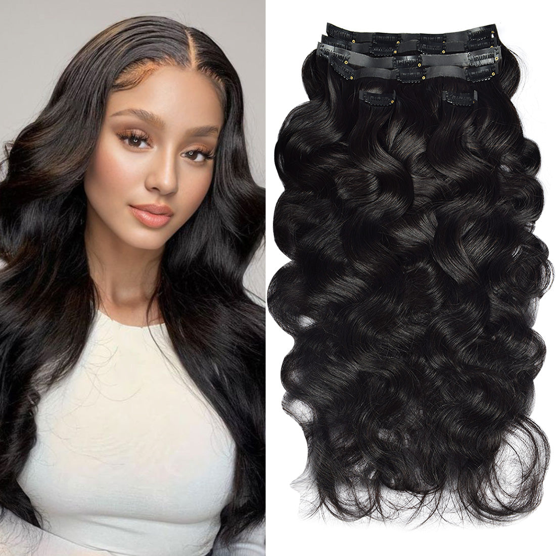 #1B 6Pcs Body Wave | PU Seamless Clip ins | Extensions Real Human Hair | boruihair