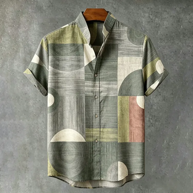 Men's Retro Geometric Art Print Casual Shirt