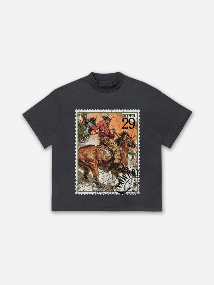 Rodeo Cowboy Stamp Print Cotton T-shirt