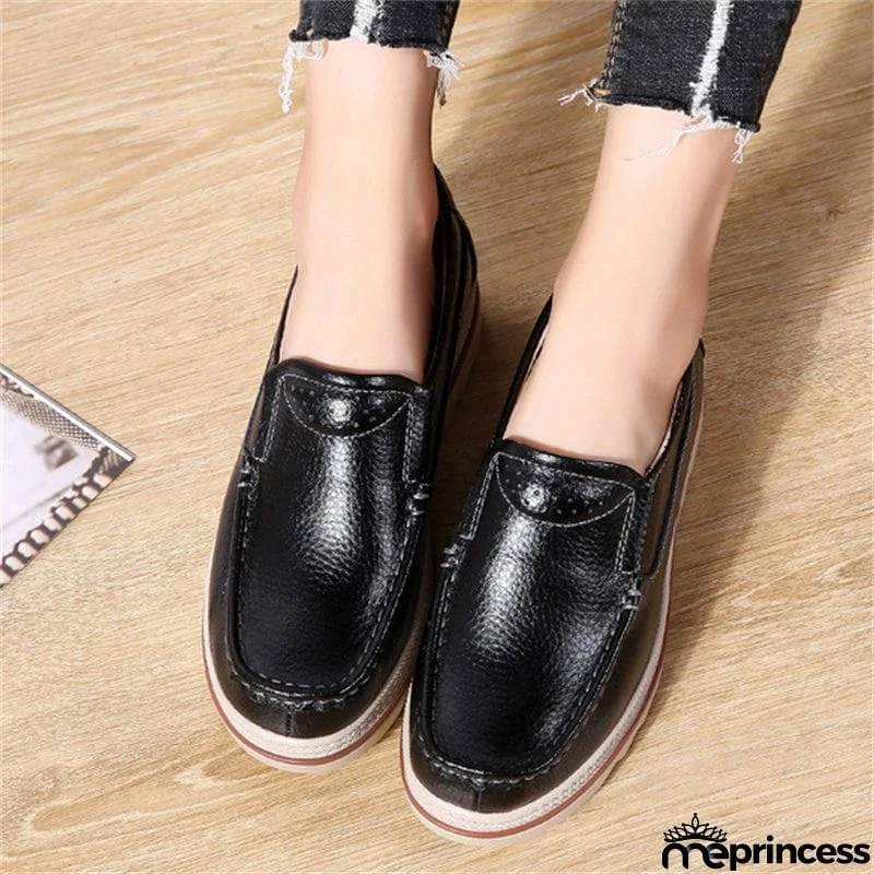 Korean Style Breathable Leather Non-Slip Elegance Women Loafers