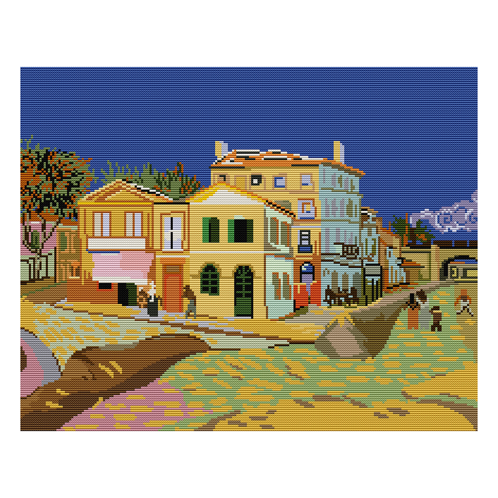 

47*38CM - 14CT Stapmed Cross Stitch - Van Gogh Yellow House, 501 Original