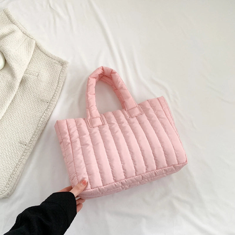 Large Capacity Simple Solid Color Handbag Cotton-padded Jacket Shoulder Bag Women’s Spring And Summer This Year’s Popular New Tote Bag