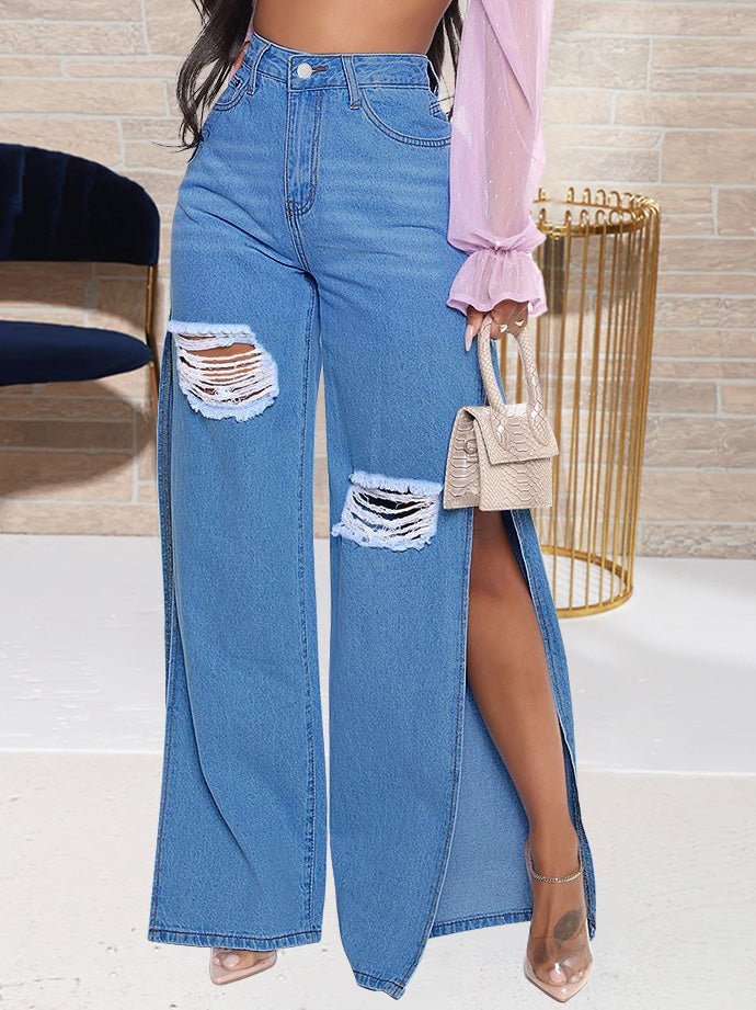 Women's Jeans Fashion Ripped High Slit Jeans