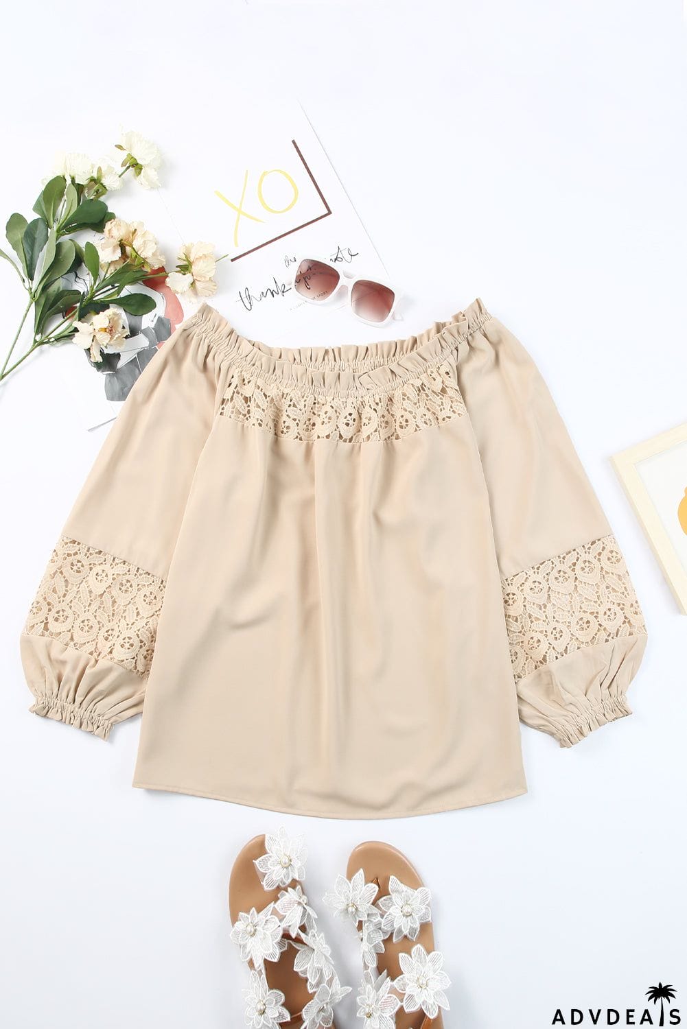 Crochet Hollow-out Off-shoulder Blouse