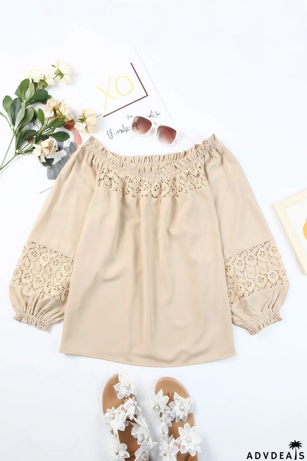 Crochet Hollow-out Off-shoulder Blouse