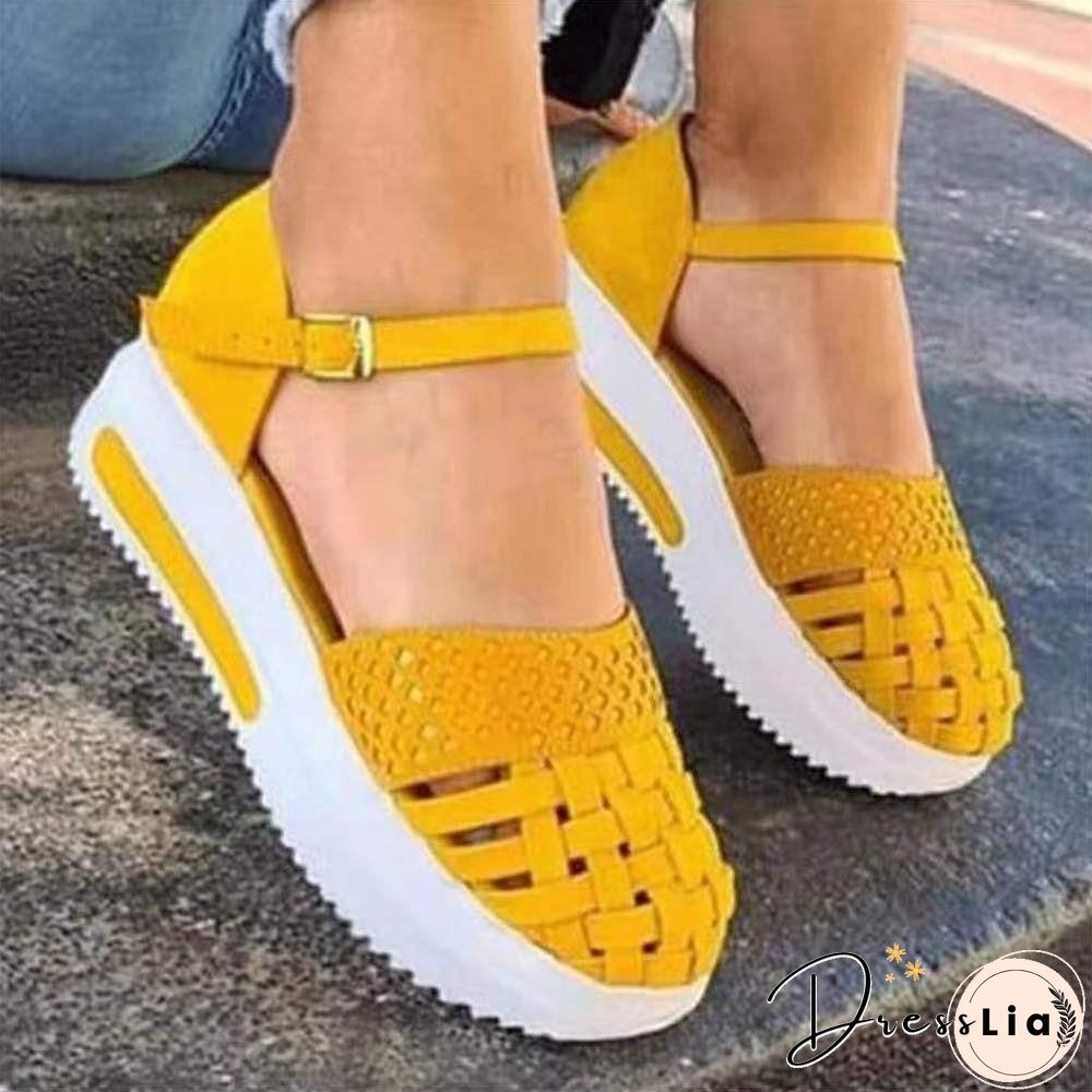 Pure Color Hollowed-Out Women Platform Sandal