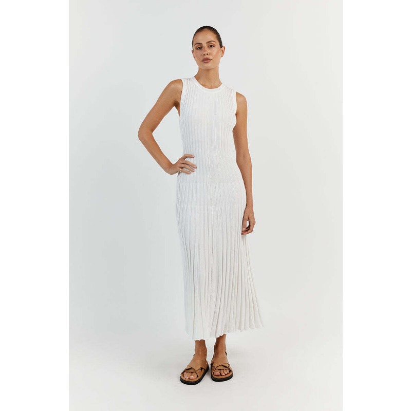 Ootddress Knitwear White Casual Long Dress For Women Sleeveless High Waist Slim Strapless Loose Dress Solid Basic Ladies Maxi Dress