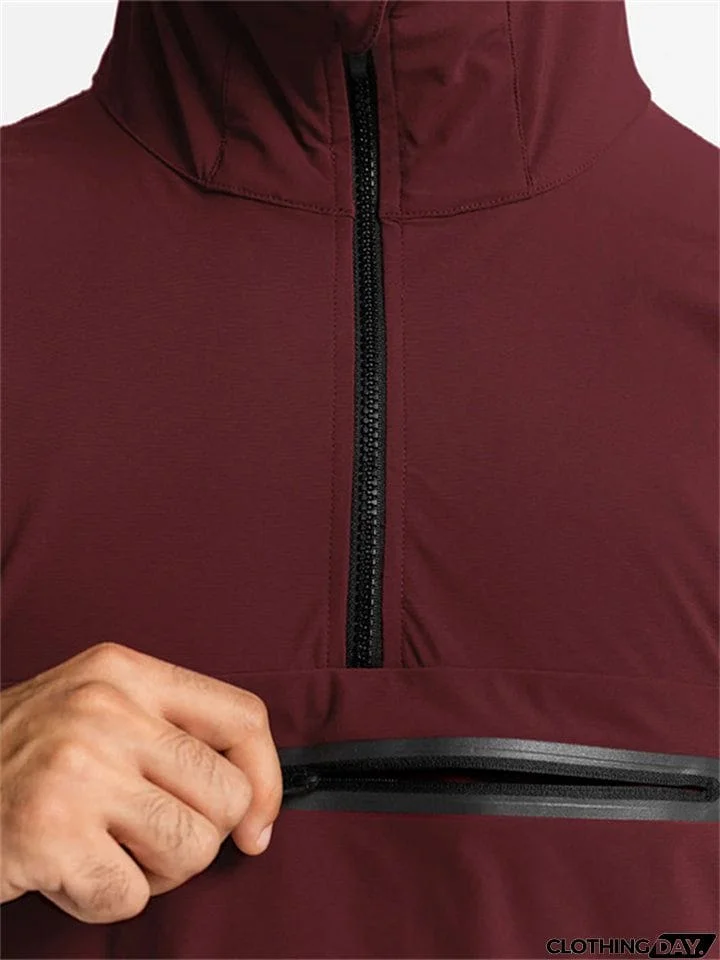 Men's Trendy Half Zip Big Pocket Letter Print Sports Hoodies