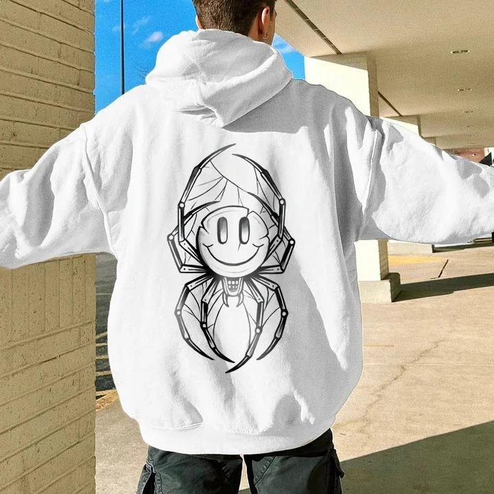 Spider? Or a Smiley Face? White Printed Hoodie