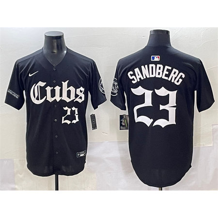 Men's Chicago Cubs #23 Ryne Sandberg Black "Gothic North Side Edition" Vapor Premier Limited Stitched Baseball Jersey