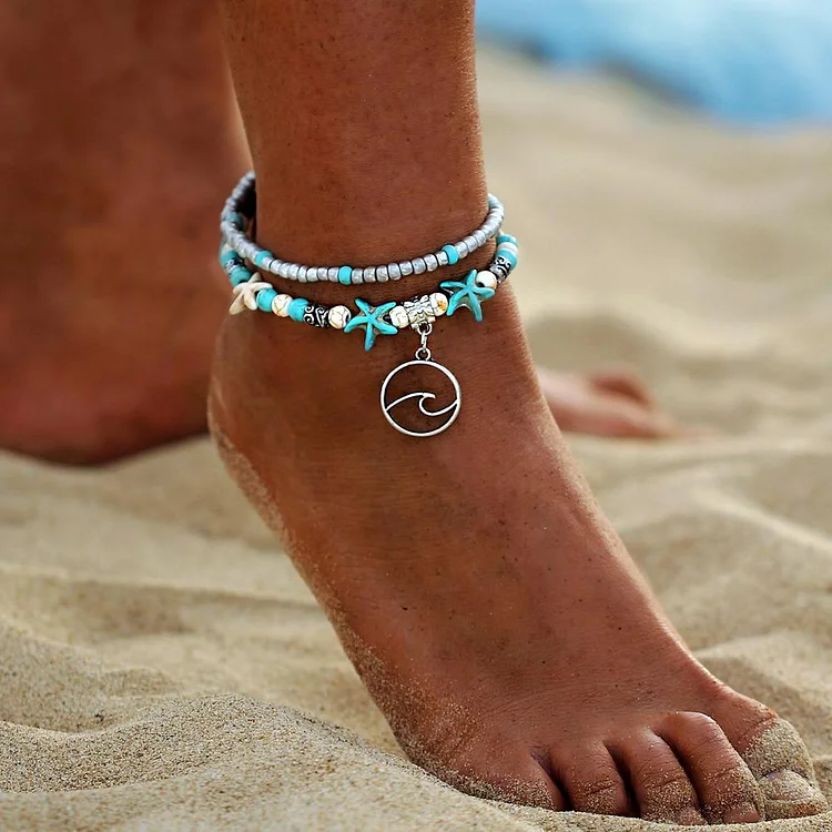 Vintage Boho Wave Anklet Summer Party Layered Beaed Anklet for Women Girls