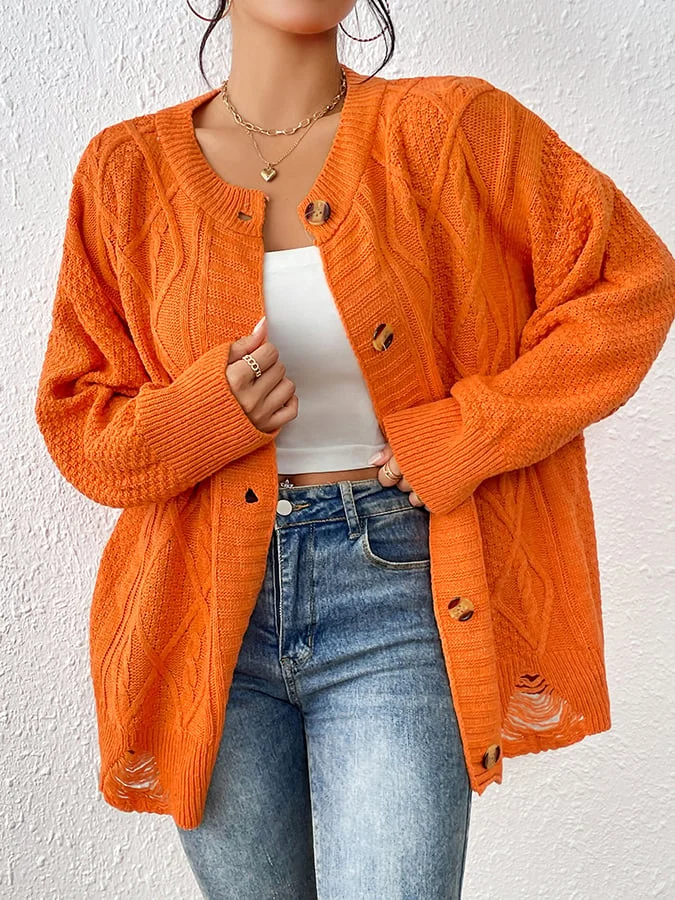 Women's Casual Fall Winter Cable Knit Button Front Cardigan Sweater Jacket