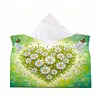 DIY Diamond Art Tissue Box Holder Daisy Flower Heart PU Leather Diamond Art Desktop Organizer Resin Rhinestone Storage Organizers Gem Art Home Office Decor Craft Gift