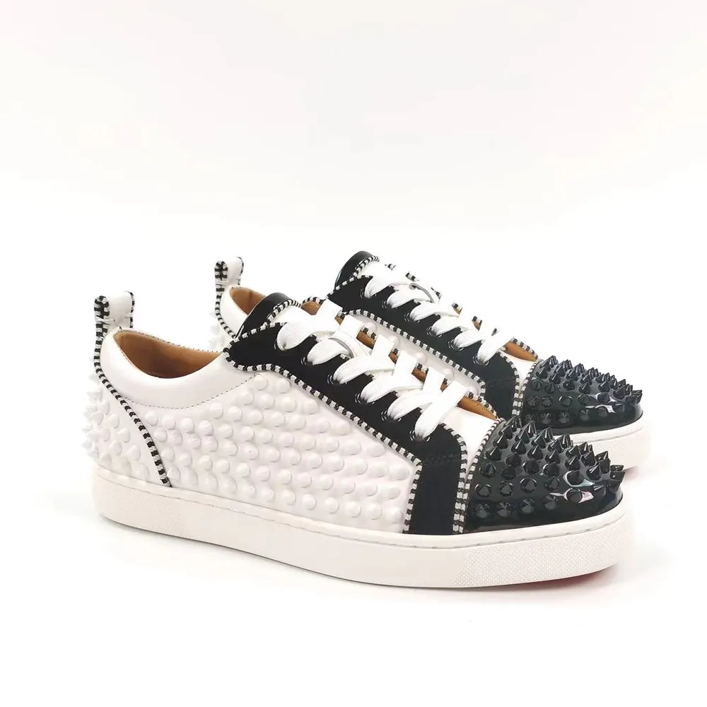Gentleman's Prom Party Sneakers Shoes Red Bottom Round Toe Rivets Shoes-vocosishoes