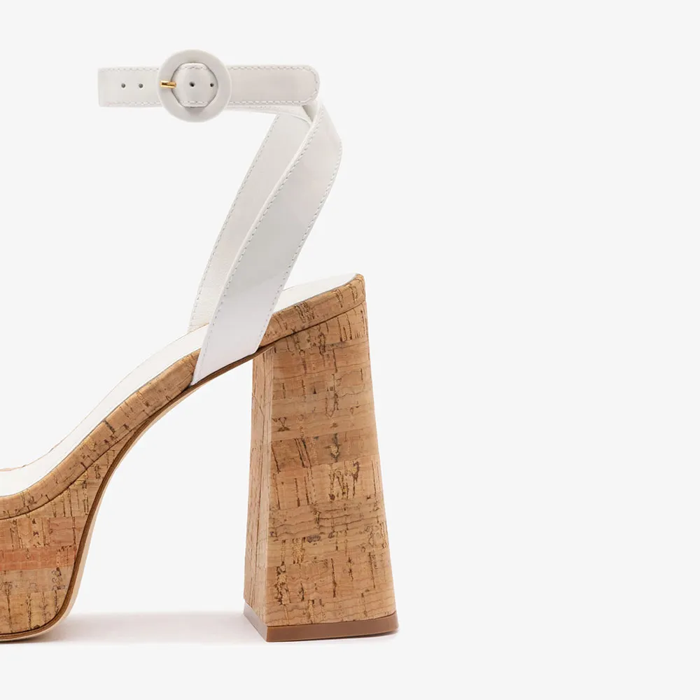 Fashion White Open Round Toe Platform Wide Strap Heeled Sandals