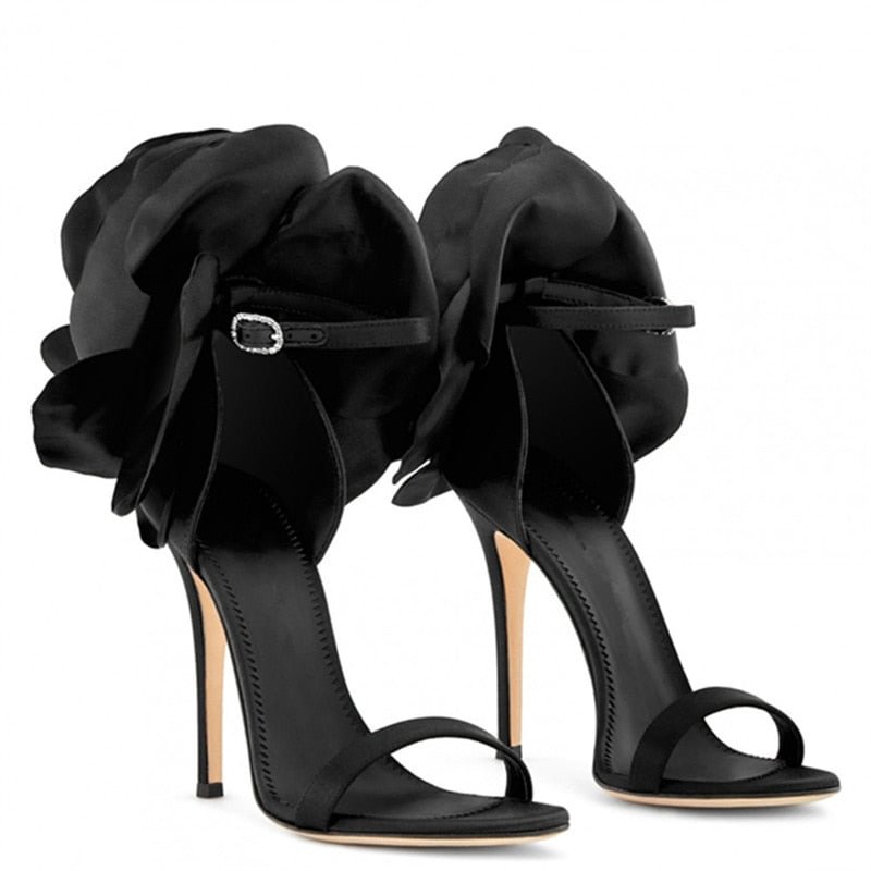 Women's Sandals 2022 Women High Heels Shoes Silks Satins Party Buckle Shoes Rome Flower Round Toe Sandals Summer Shoes For Women