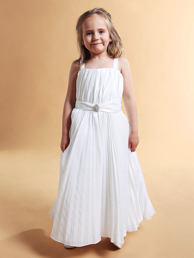 Oknass A-Line Square Neck Straps Floor-Length Flower Girl Dress Taffeta