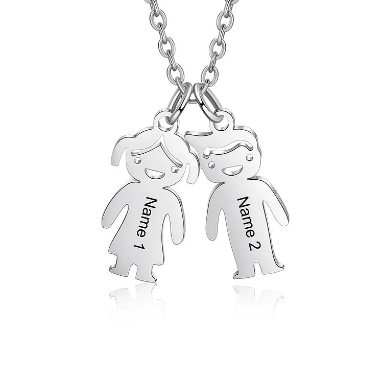 Mother's Necklace with 2 Children Charms Engraved 2 Name