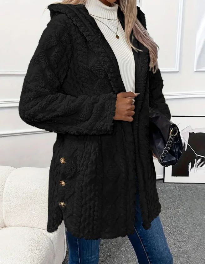 Nigikala Nigikala 2025 Ebaywish Hooded Solid-Colored Open-Shirt Button-Buttoned Long-Sleeved Casual Jacket