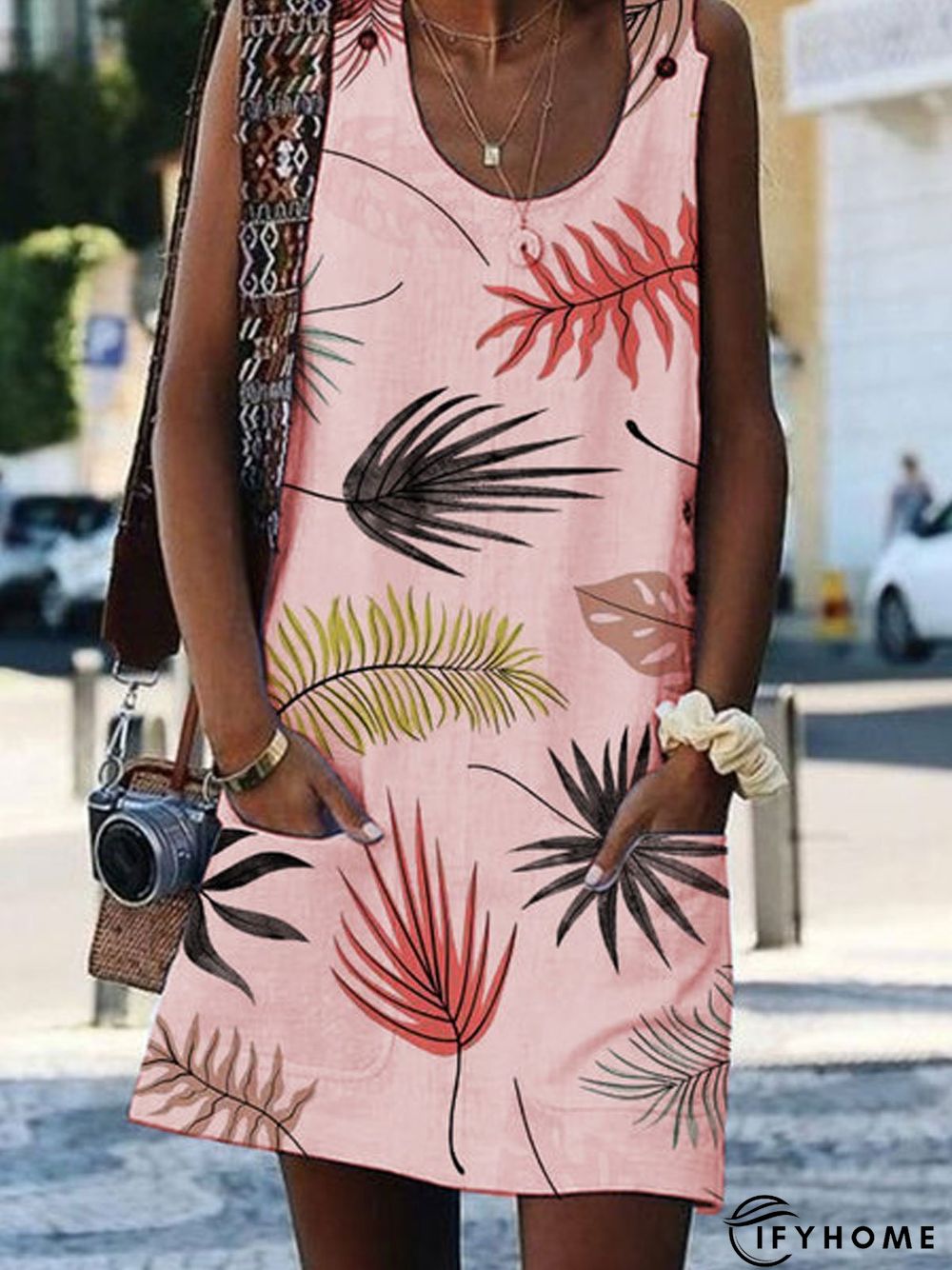 Bohemian Printed Drawstring Sleeveless Causal Weaving Dress | IFYHOME