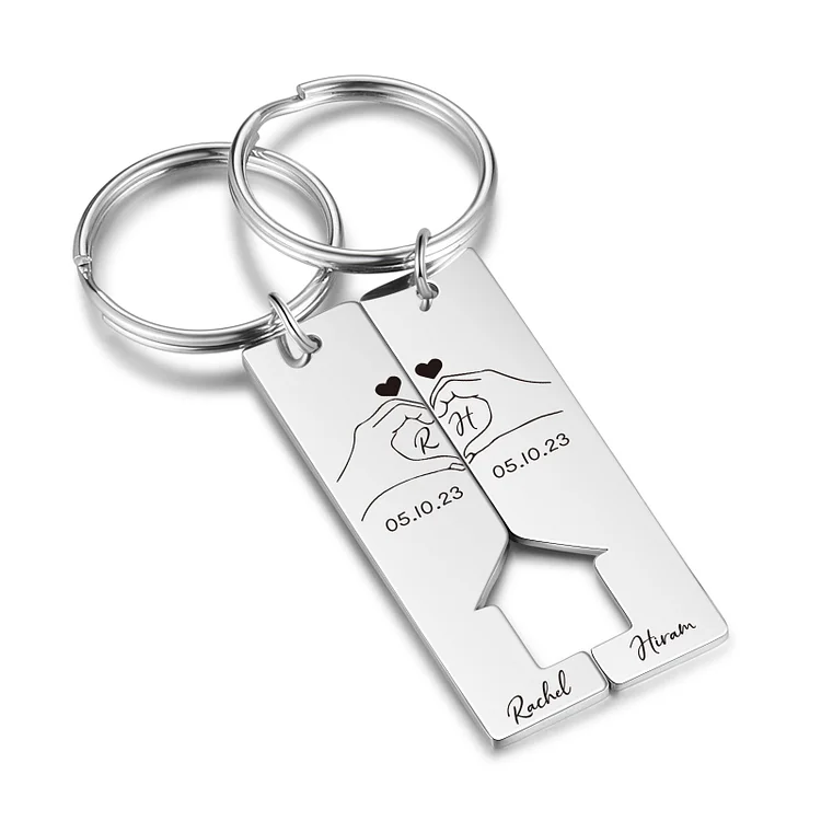 2-Names Personalized Letter Puzzle Couple Keychain Engrave Letters And Date Matching Couple Gifts, Special Gift For Him/Her