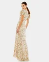 Embellished Ruffled Cap Sleeve V Neck Gown